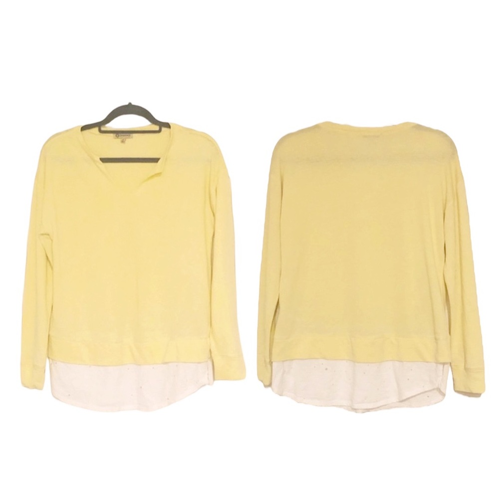 Democracy Yellow And White Layered Long Sleeve Shirt Distressed Size Small